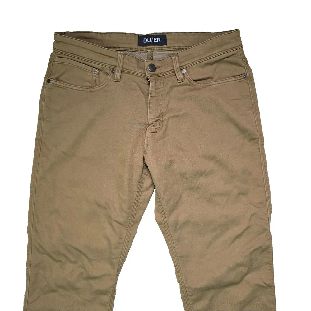 DU/ER No Sweat N2X Slim Fit Taper Pants Stretch 32x32 Men's Beige Chino DUER